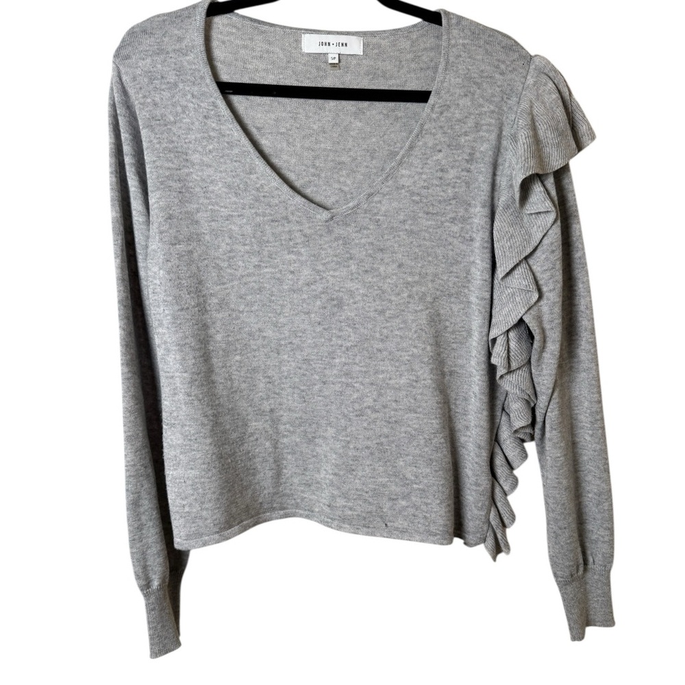 John + Jenn Small Gray Sweater with Ruffle Detail